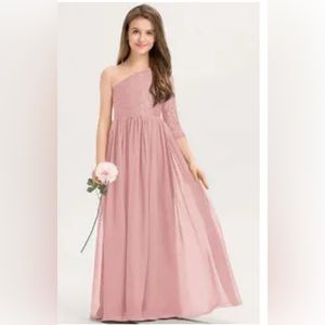 One Shoulder Floor-Length Lace Chiffon Junior Bridesmaid Prom Dress Size 14
